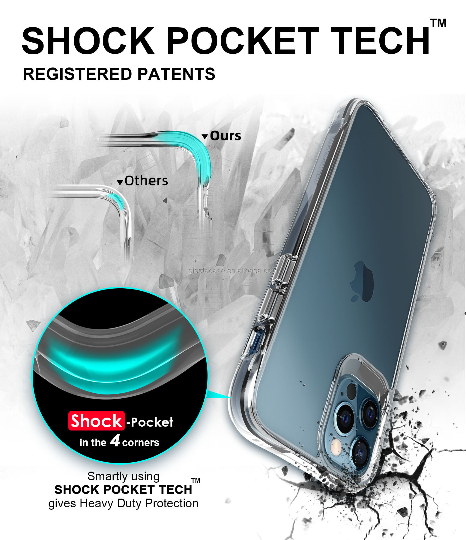 Private Mold Shockproof TPU PC Clear Phone Case for iPhone 12 Samsung Huawei