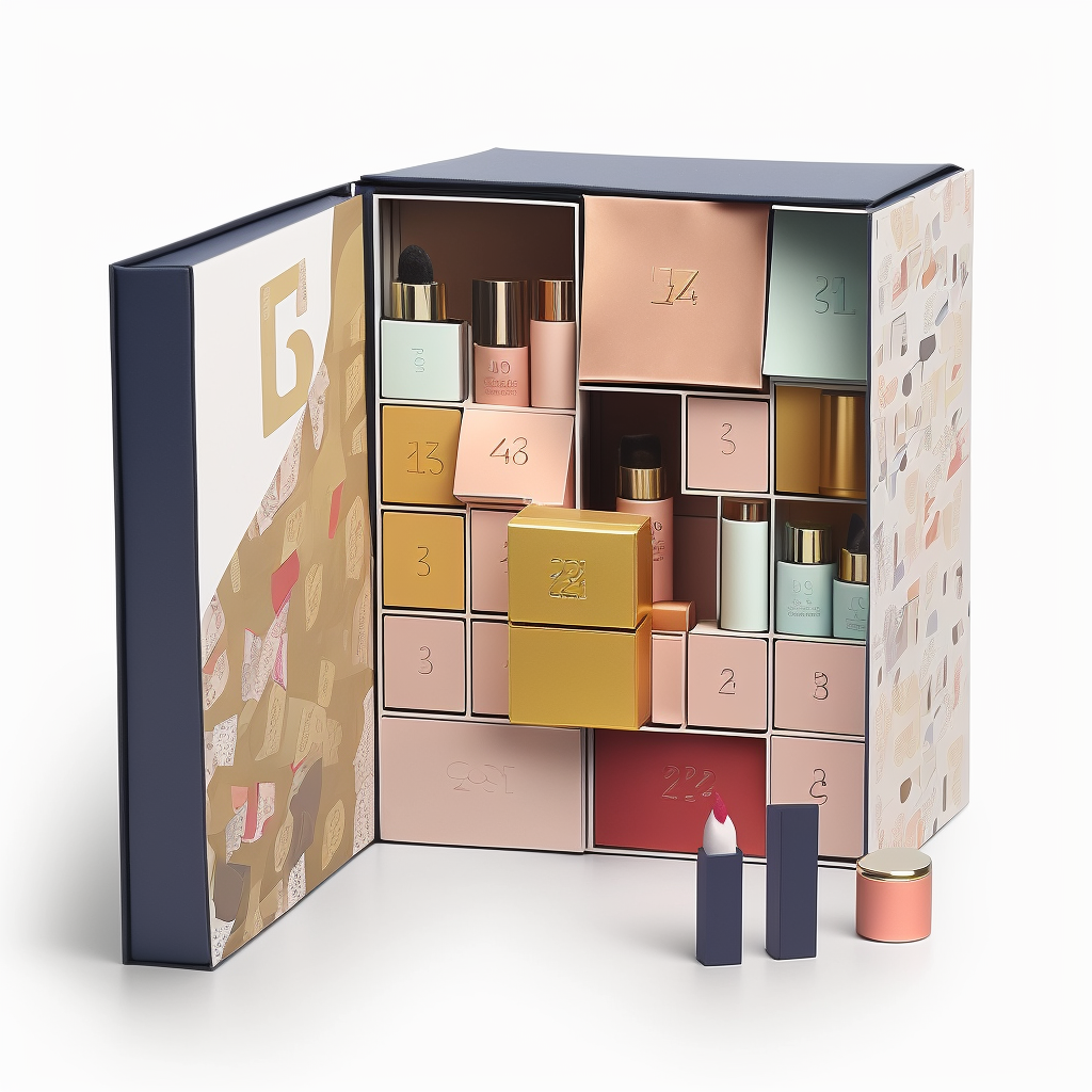 Business Shopping Custom Logo Paper Gift Advent Calendar Box Double Doors Packaging Empty Cosmetic Mystery Box