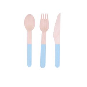 China Compostable Blue Wooden Cutlery Set Colorful Tableware Cutlery for Home Party BBQ wholesale