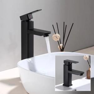 China Deck Mount 304 Stainless Steel Bathroom Faucet Hotel Square Sink Tap wholesale
