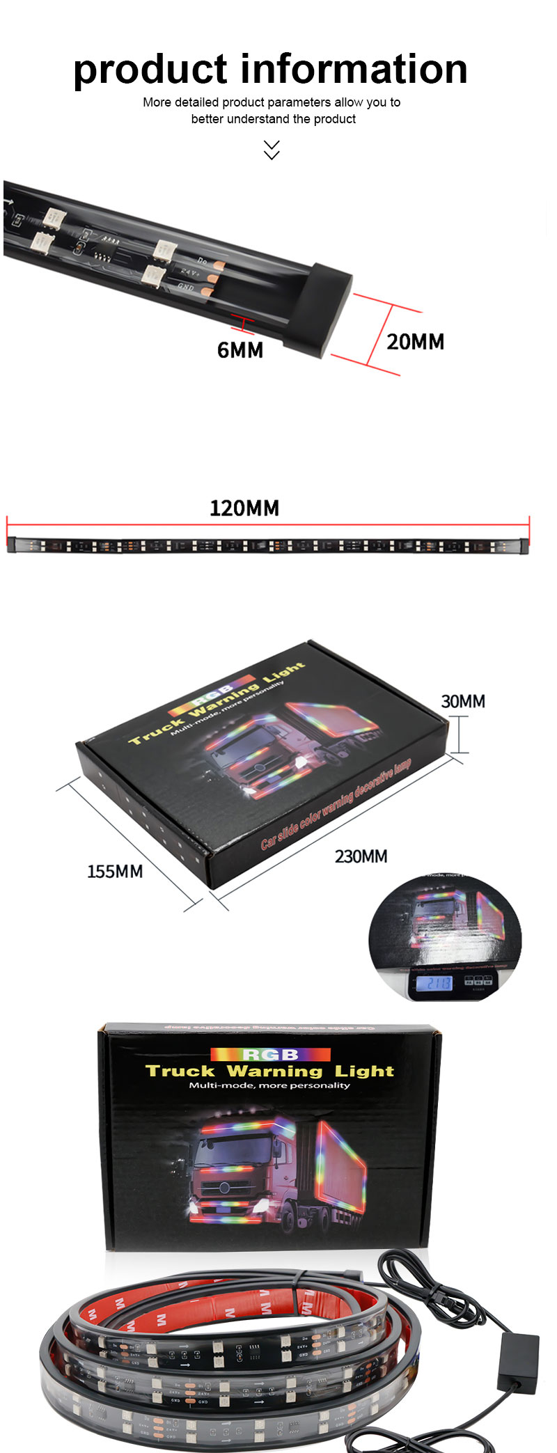 24V 5050 SMD 5A 2.4m Car Interior Atmosphere Lights With Remote Strobe For Van Truck