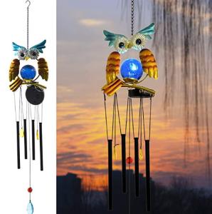 China 3.46 Inches Owl Wind Chime Animal Shaped Solar Garden Lights wholesale