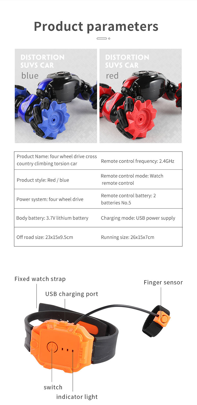 Watch Remote Control Deformation Off-Road Vehicle Drift Climbing Car with USB Cable