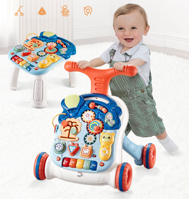 12 Inch Baby Walker Activity Center for Toddler Learning to Walk Sit Stand Early Push Toys Infant Boys Girls Pull Wheels Musical Walking
