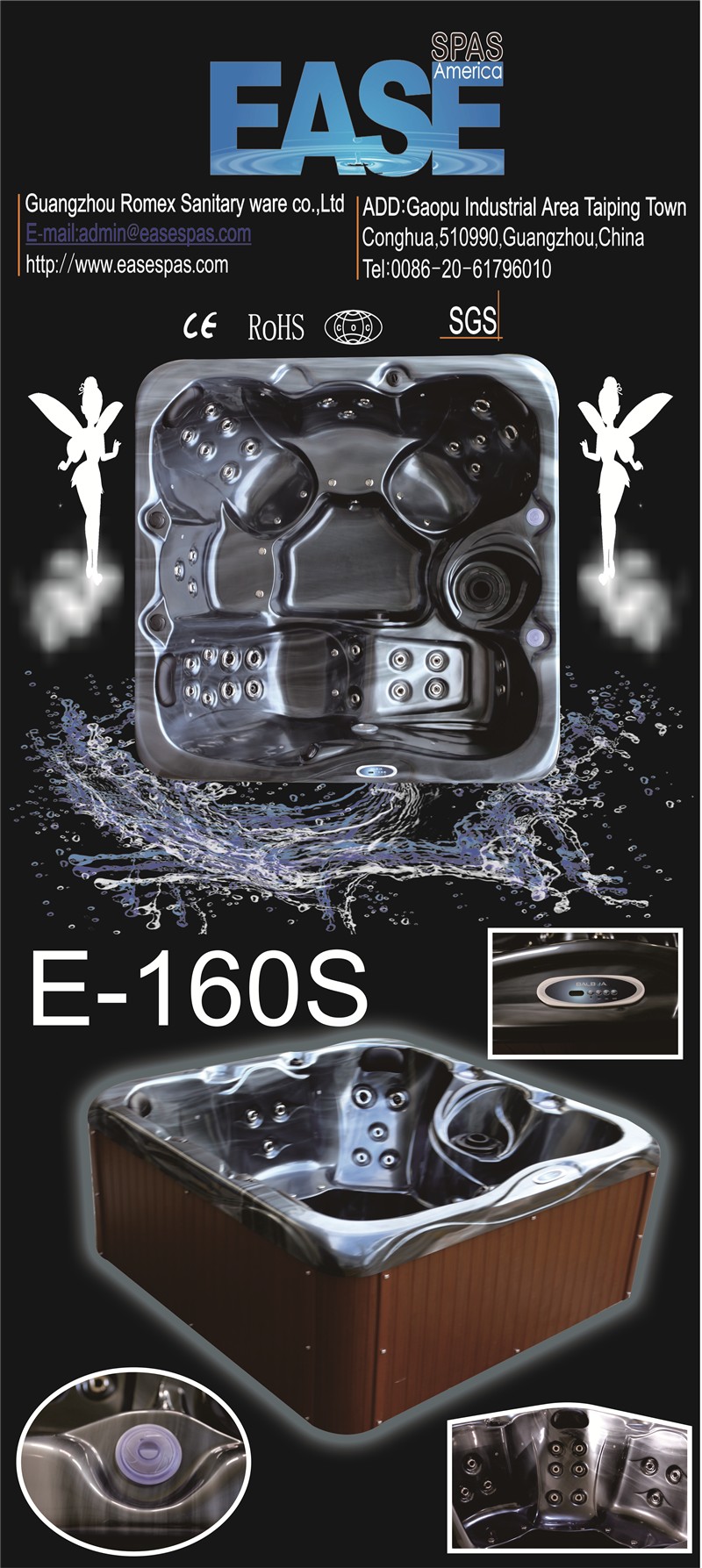 Out Door Acrylic Massage Air Jets Whirlpool Hot Tubs With Underwater Led Light