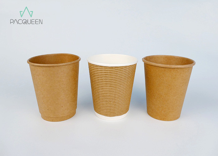 Disposable Kraft Ripple Paper Cups Added Insulation Natural Looking Eco Friendly