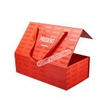 Luxury Glossy UV Logo Rigid Collapsible Box With Ribbon Handle