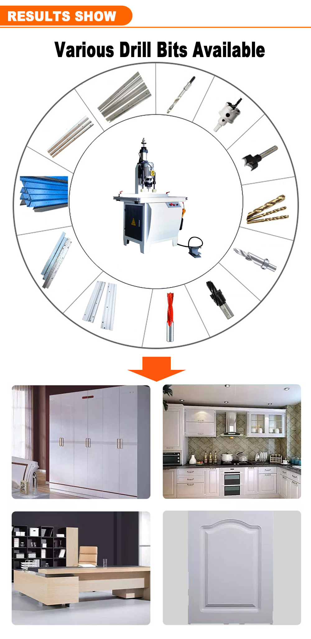Max. Drilling Diameter 50mm Cabinet Double Two Heads Wooden Door Hinge Boring Machine