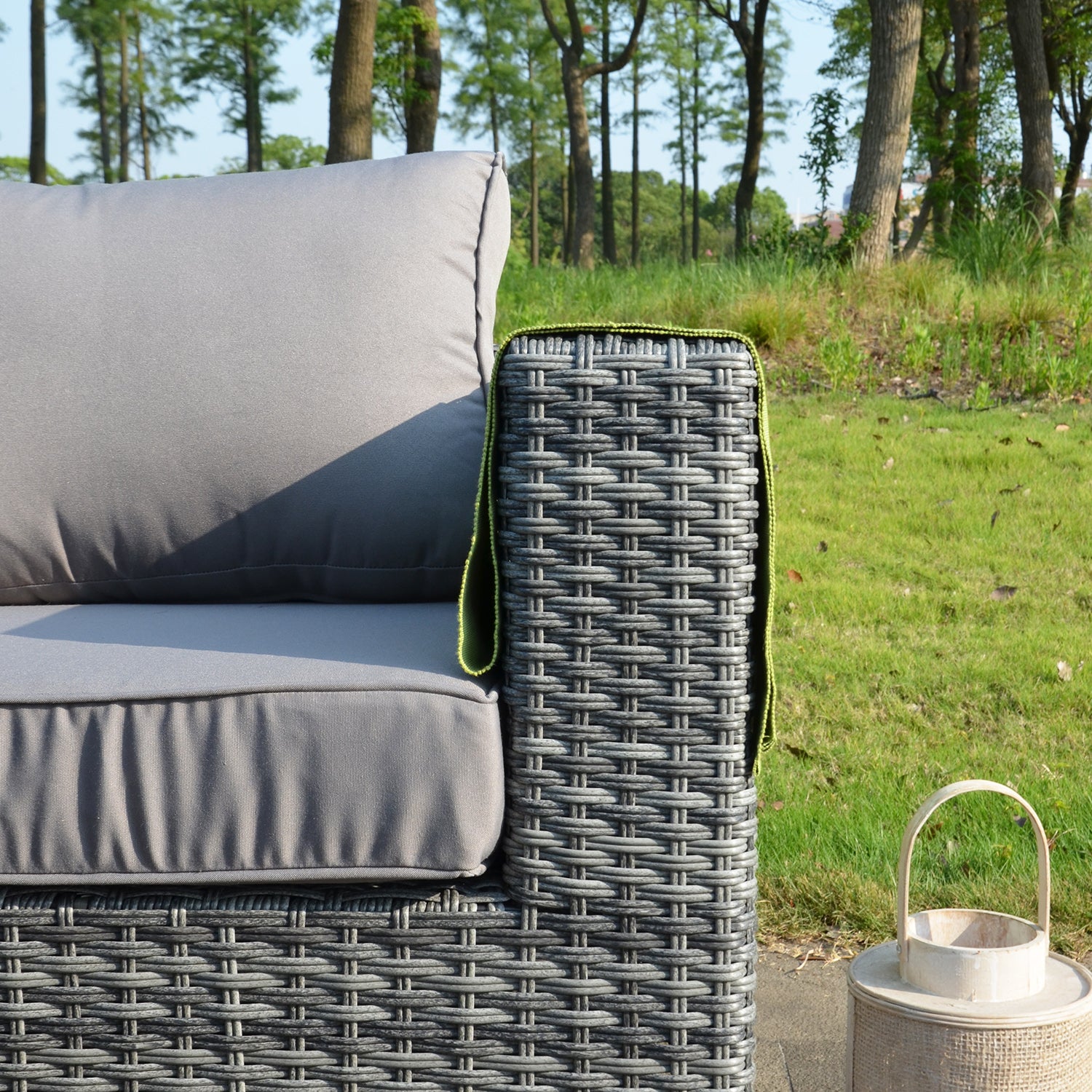 Modern Rattan Garden Set with Sectional Dining Sofa and Rising Table Outdoor Furniture