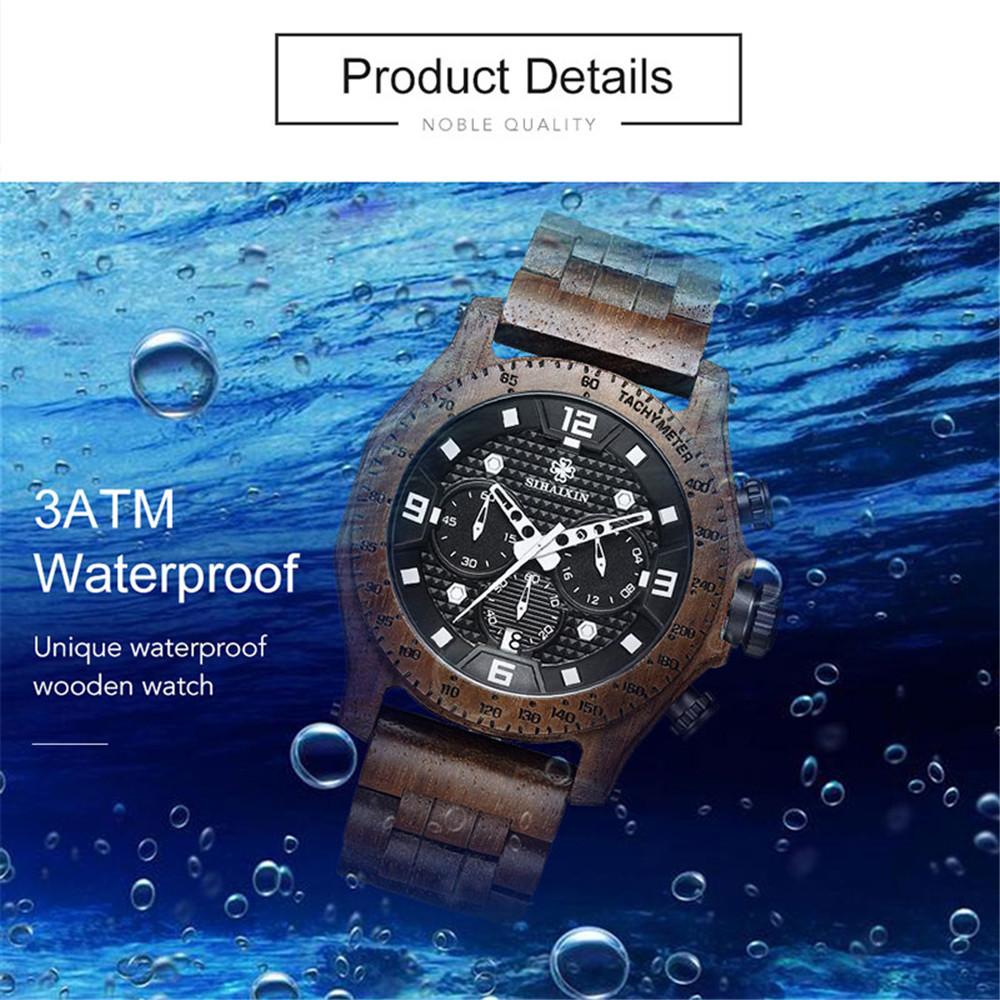 Wood Belt Multifunction Wrist ,wood watches for men ,3 ATM water proof .