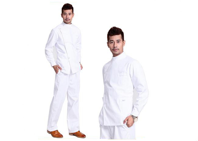 Plain Color Mens Medical Scrubs Beautiful Chest Pocket Self - Adhesive Closure At Neck