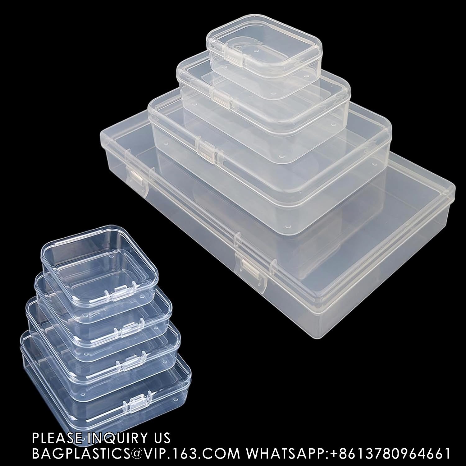 Mixed Sizes Rectangular Empty Mini Clear Plastic Organizer Storage Box Containers With Hinged Lids For Small Items