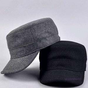 China Curved Visor Adult Wool Cotton Quality Mens Military Army Winter Warm Metal Strap Flat Top Hat Cap wholesale