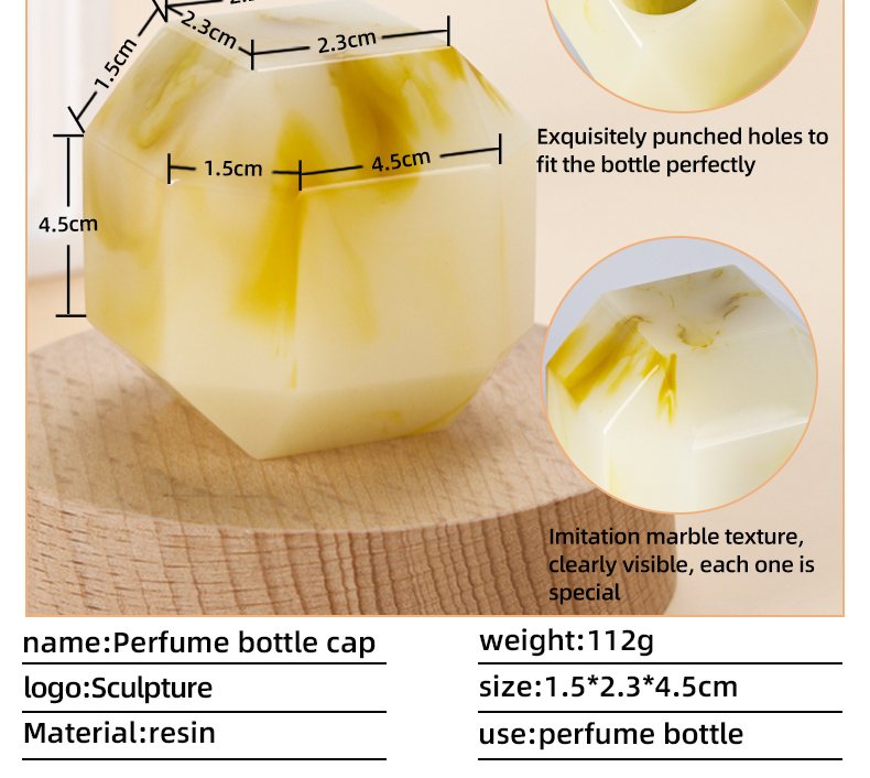 Odm Perfume Bottle Lid Round Square Artificial Stone Natural Marble Resin Bottle Cap