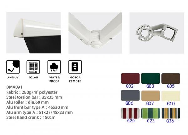 Acrylic Manual Retractable Awning Outdoor Sun Shade Canopy