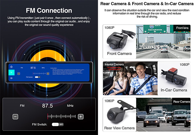 11.26 inch Adas Car DVR BSD Mirror Dash Cam Front and Rear 4K Dash Camera WIFI Car Camera