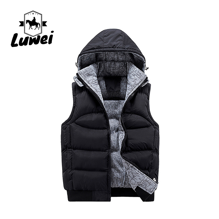 China Custom Utility Warm Thick Waistcoat Utility Cotton Stand Collar Zipper Male Quilted Dress Vest Men with Hoodie