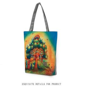 China Owl Tree dolls printing women handbag canvas shoulder bag lady wholesale