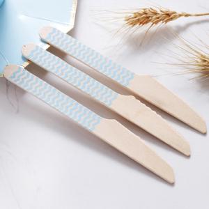 China Eco Friendly Blue Stripe Compostable Cutlery Wooden Tableware Party Utensils wholesale