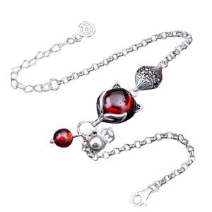 China 925 Silver Synthetic Garnet Fox Charm Silver Bead Link Bracelets (B2018041108) wholesale