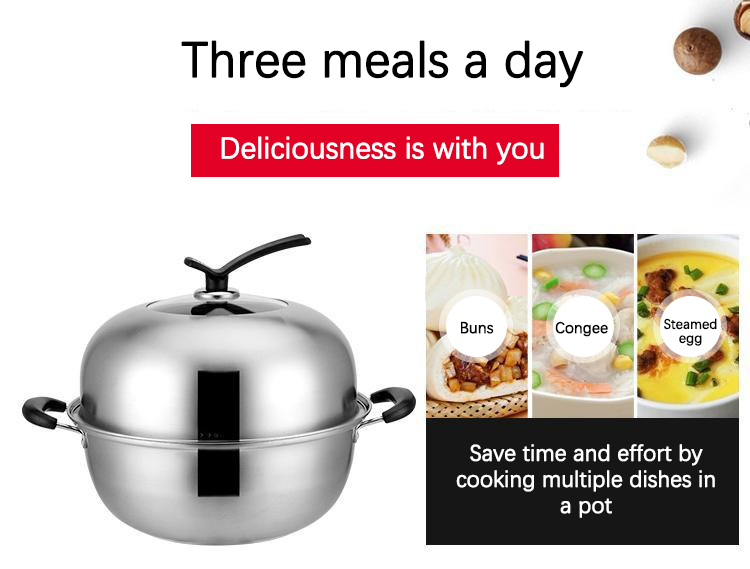 Amazon Hot Selling Silver 2 Layer Cooking Steamer Stainless Steel Steamer Pot With Steel Lid
