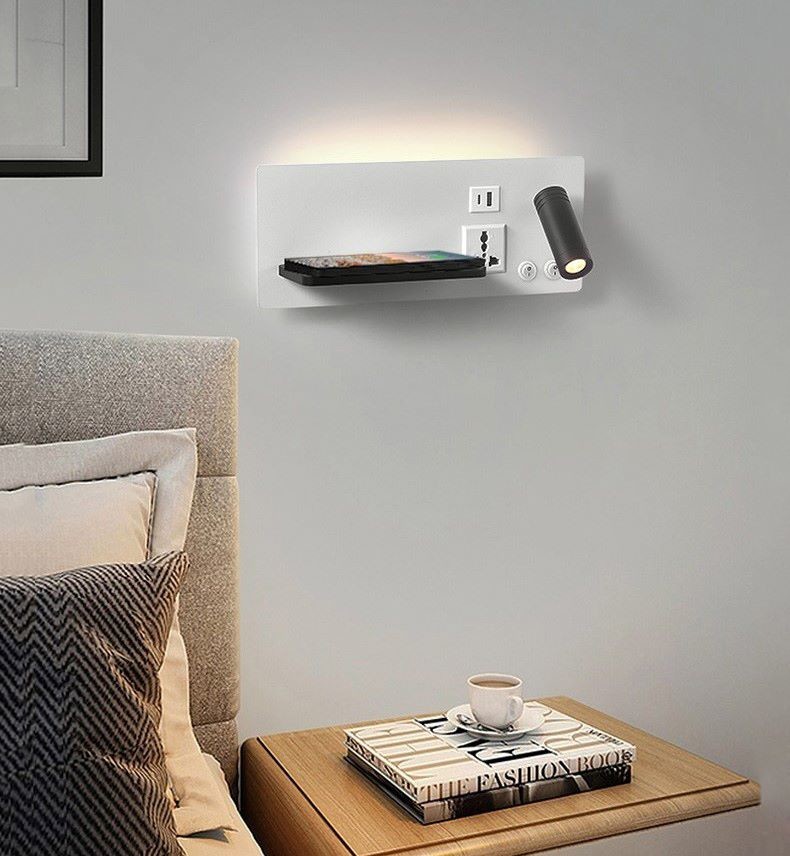 Multifunctional hotel villa apartment reading wall lamp USB Type-C wireless charger socket bedside light bedroom lamp