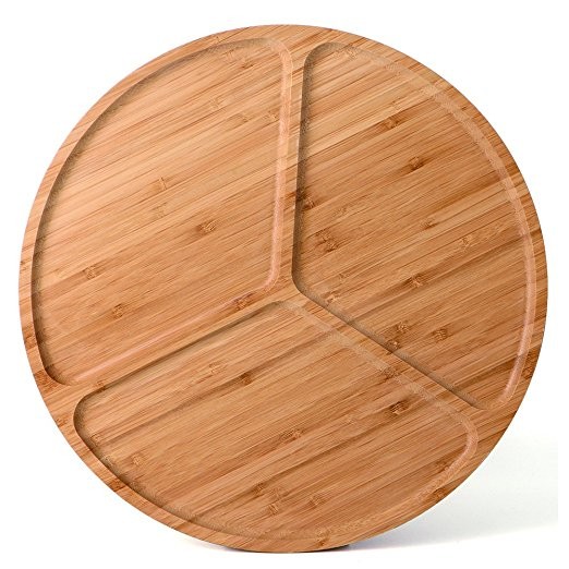 5 divided bamboo round food serving tray