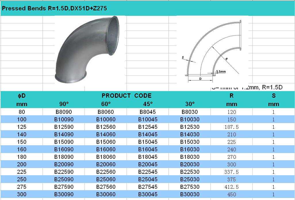 150mm Gi Pipe Elbow 90 Degree 45 Degree For Dust Collection