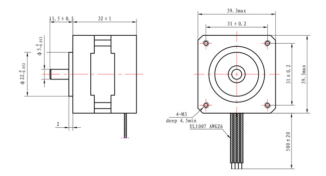 0.4A 0.22N.M CNC Machine Stepper Motor 39mm Microstepping Stepper Motor