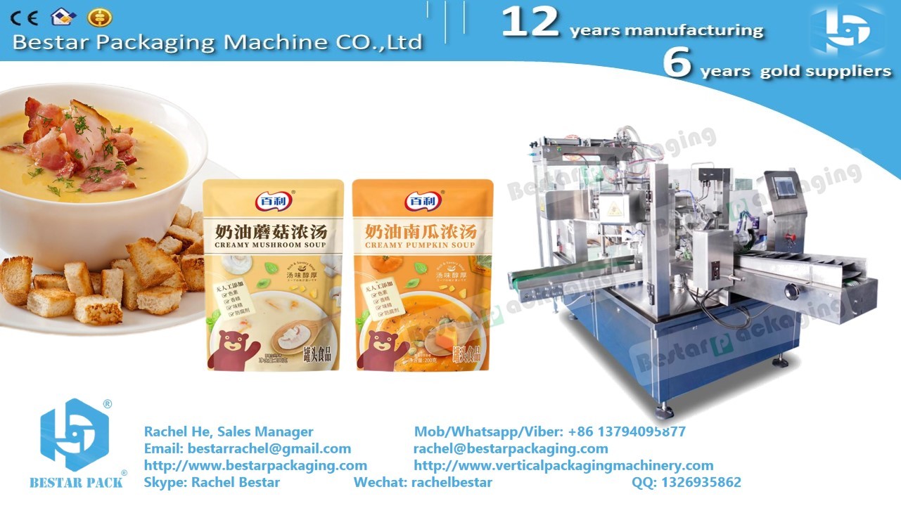 Automatic doyapck machine for meat and soup mixing packaging
