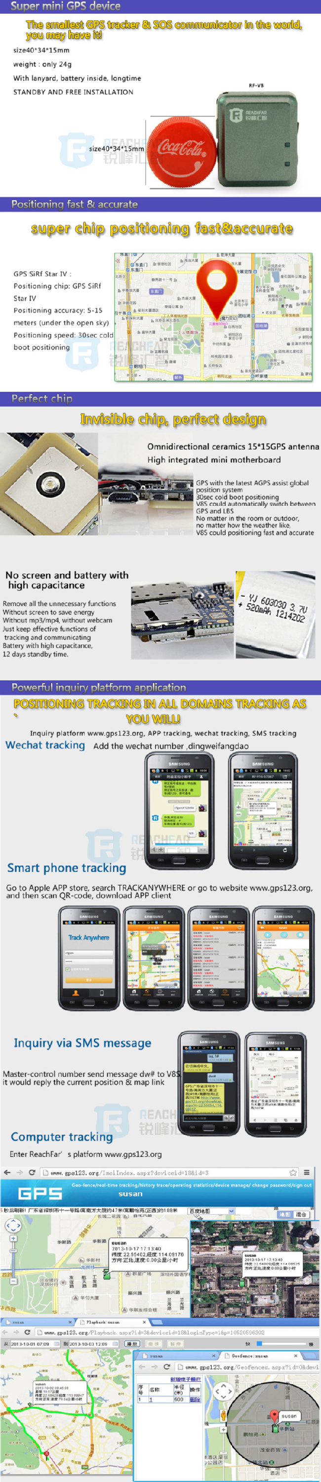 Long life battery car gps tracker car/vehicle gps tracker RF-V8