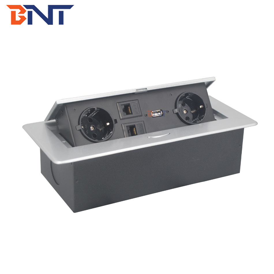 German power table mount pop up desktop socket with two rj45 internet