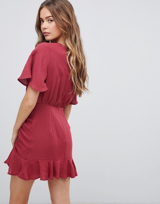 custom make short sleeve plain red girls mini dress