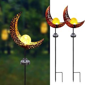 China Crackle Glass Globe Antique Brass Outdoor Solar Moon Lights wholesale