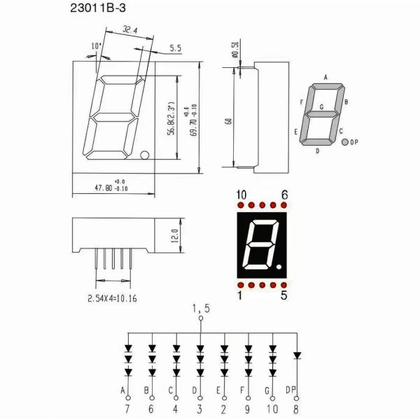 20mA 2.3 Inch Seven Segment Display , Single Digit 7 Seg LED Display