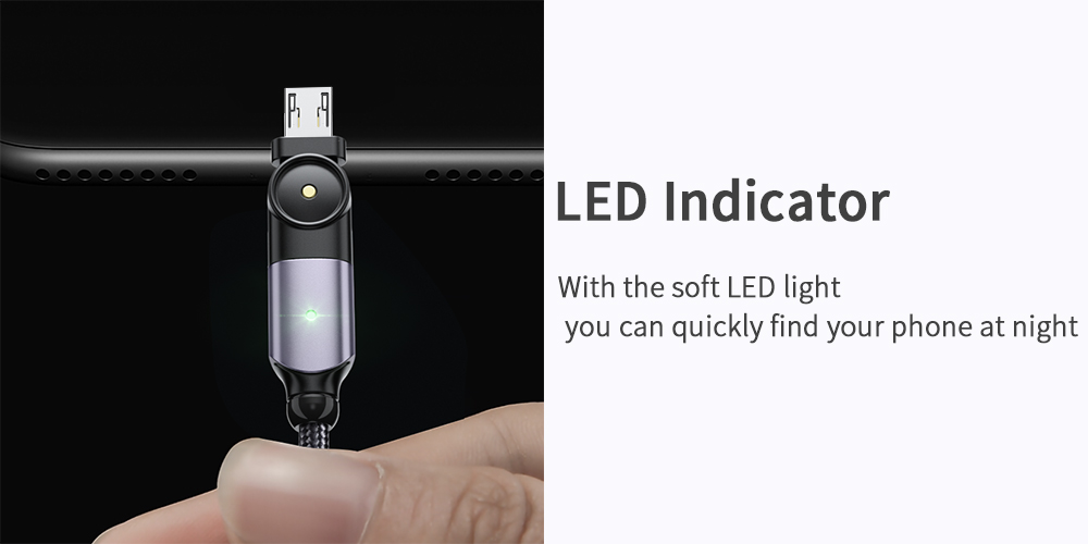180 Rotate USB A To Micro B Cable Fast Charging LED Charger Data Cable