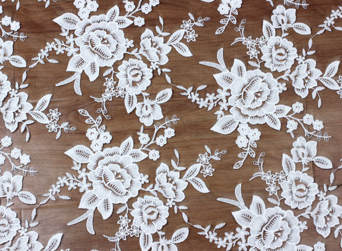Mesh Embroidery Fabric Fashion Lace for Bridal Dress Black Ivory Double Color