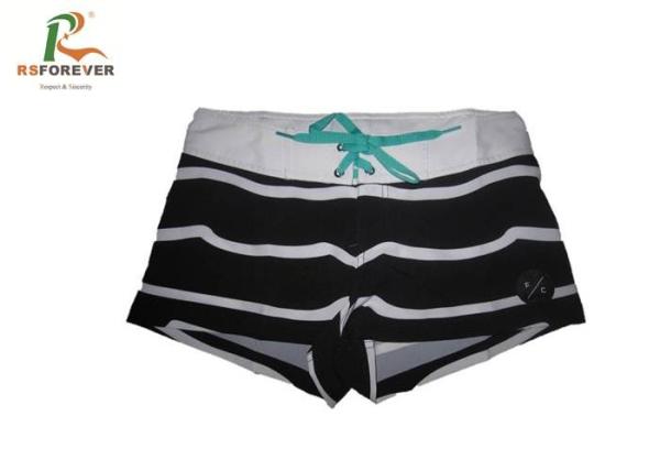 White Striped Black Short Board Shorts For Women , Ladies Board Shorts Digital