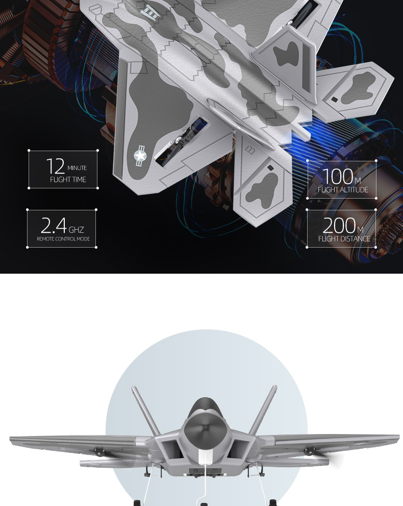 F22 Rtf Epp Foam Jet Airplane Remote Control Rc Fighter Plane Toy Age Range 8 to 13 Years Control distance About 200 meters