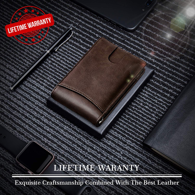 Mens Slim Carbon Fiber Leather Wallet with Rfid Blocking and Front Pocket Card Slots