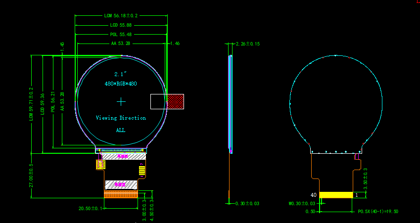 2.1'' 480 X 480 IPS Circular TFT Liquid Crystal Display Module ST7701S IC SPI MIPI