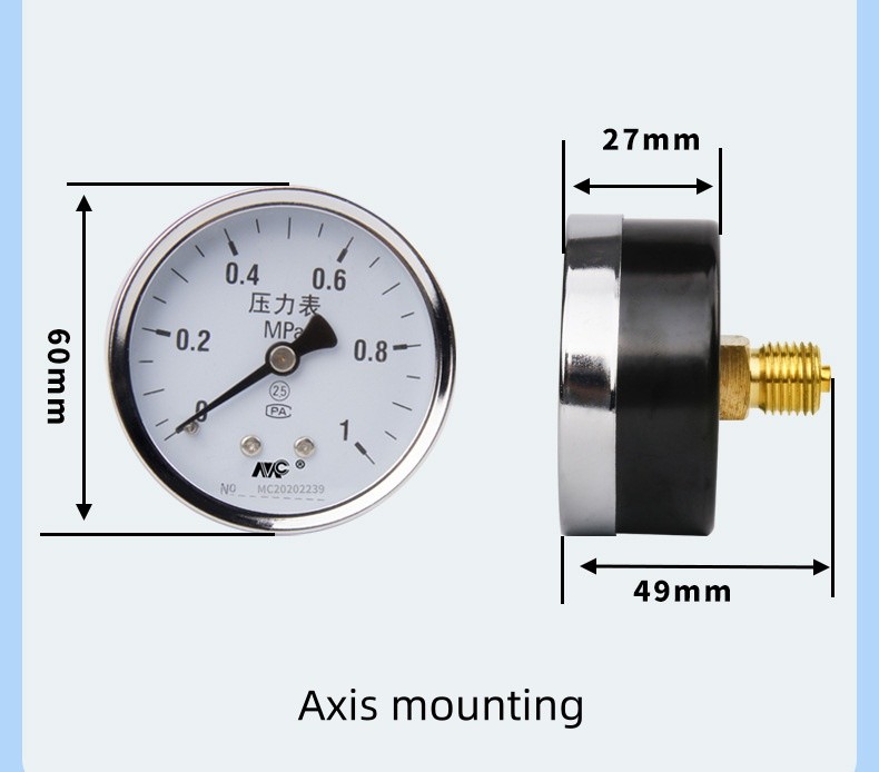 Swimming Pool Differential Pressure Gauge Y60 Series M14*1.5 Connection