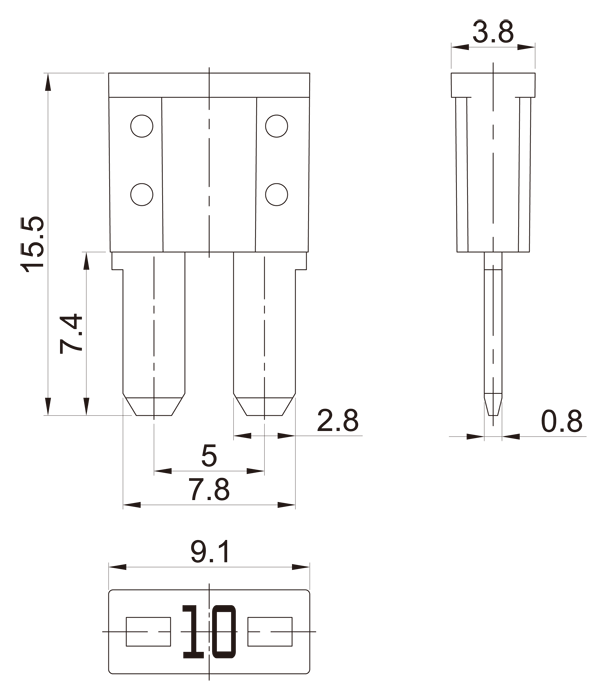 5A-30A ATA Car Micro 2 Blade Fuse Nylon PA66 Housing Long Leg 0