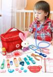 Kids' Role-Playing Doctor Injection Toy Gift Wooden Simulation Cloth Bag