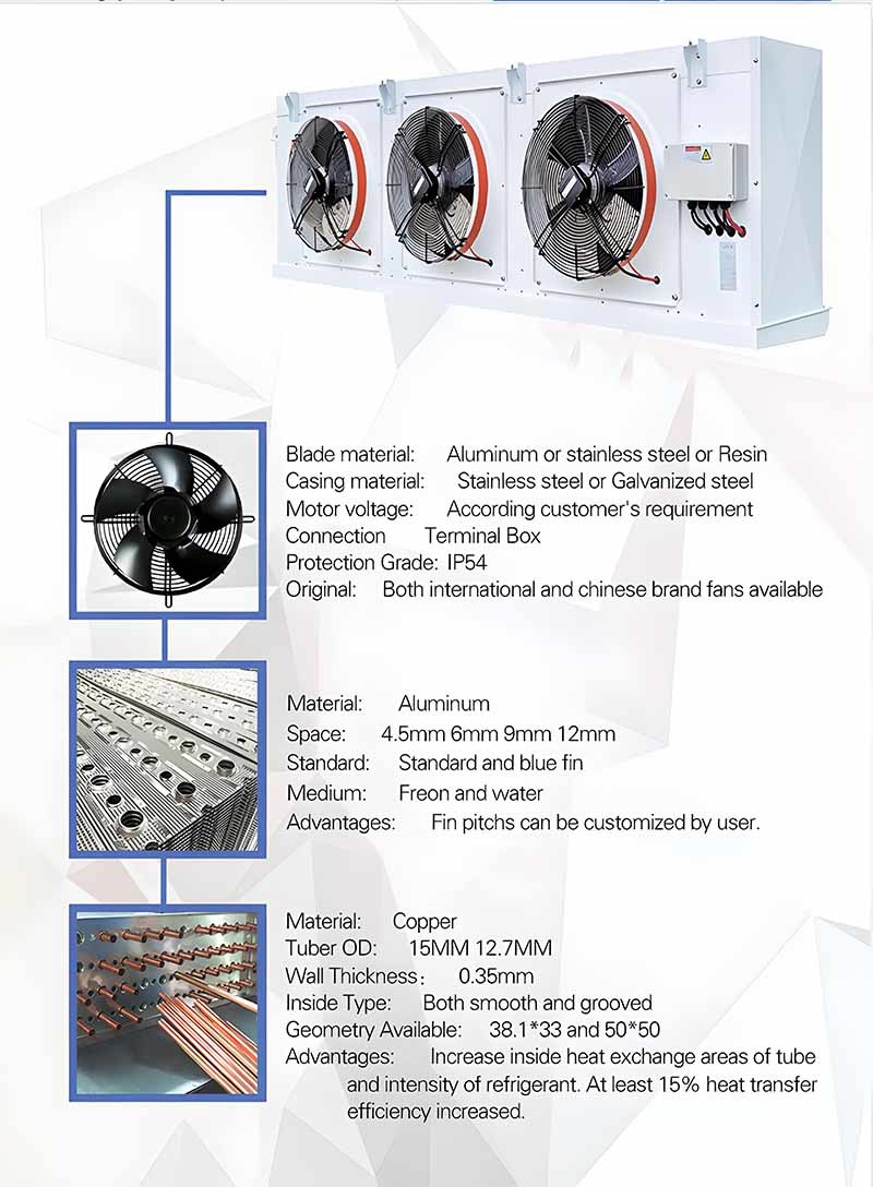 Air Defrosting Cold Room Freezer Evaporator Unit Cooling Fan Corrosion Resistance