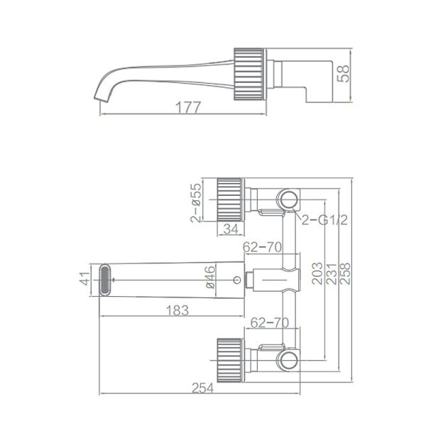 Conceal Wall Hung Basin Mixer Taps Knob Control Chrome / Gold Color