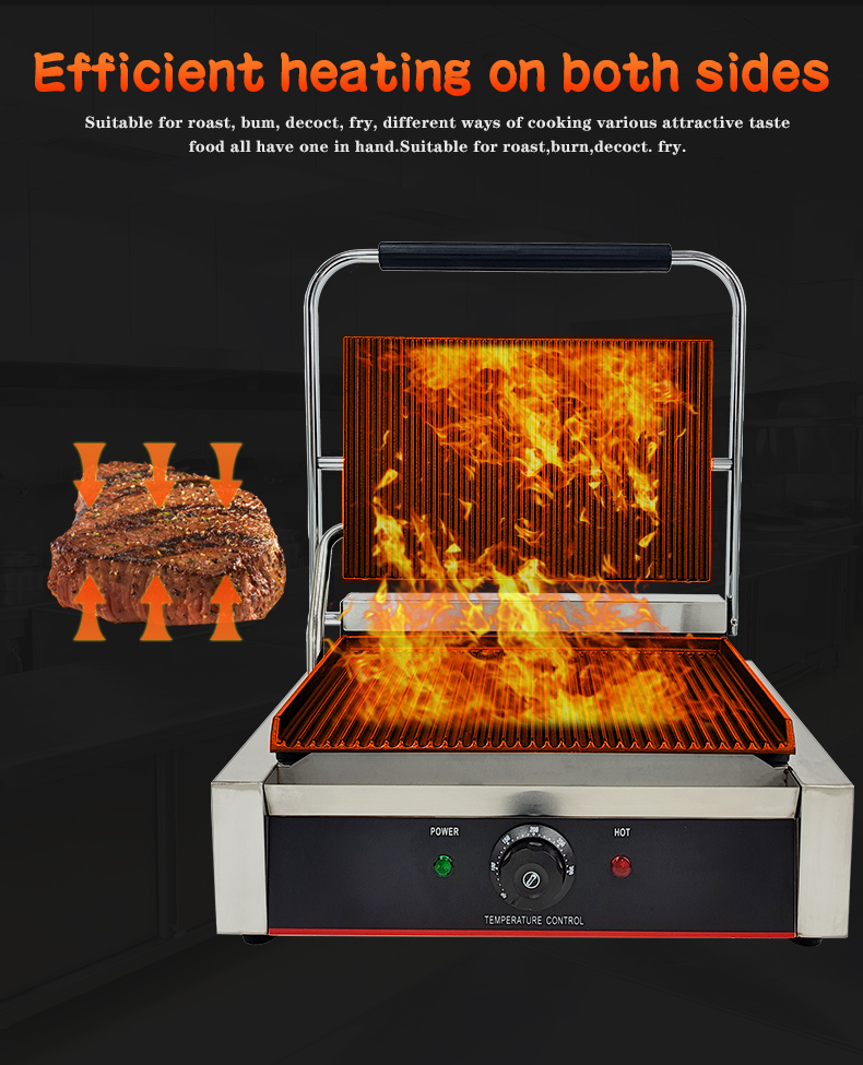 Stainless Steel Cast Iron Sandwich Panini Contact Grill Maker Dismountable Oil Collector