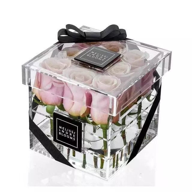 Factory Price Clear Acrylic Box OEM/ODM Transparent Preserved Rose Acrylic Box With Drawer rose gift