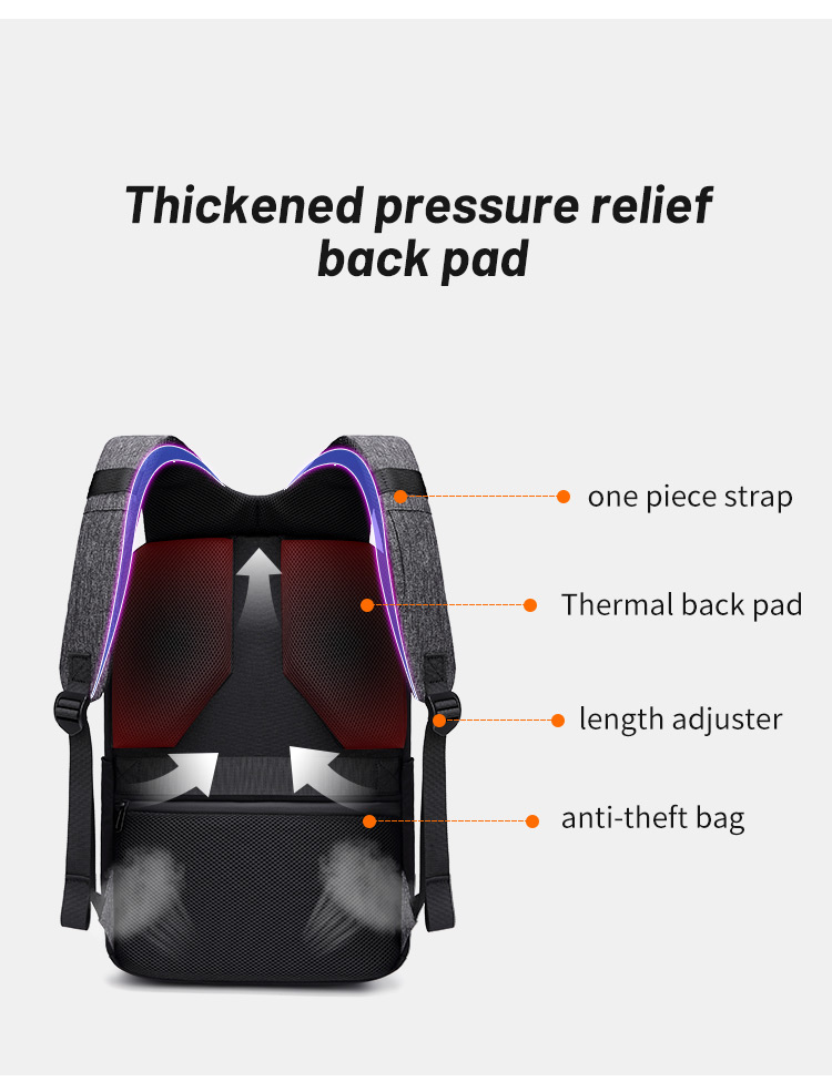 15.6 Inch USB Charge 19L Anti Theft Waterproof Men Backpack 0.7kg