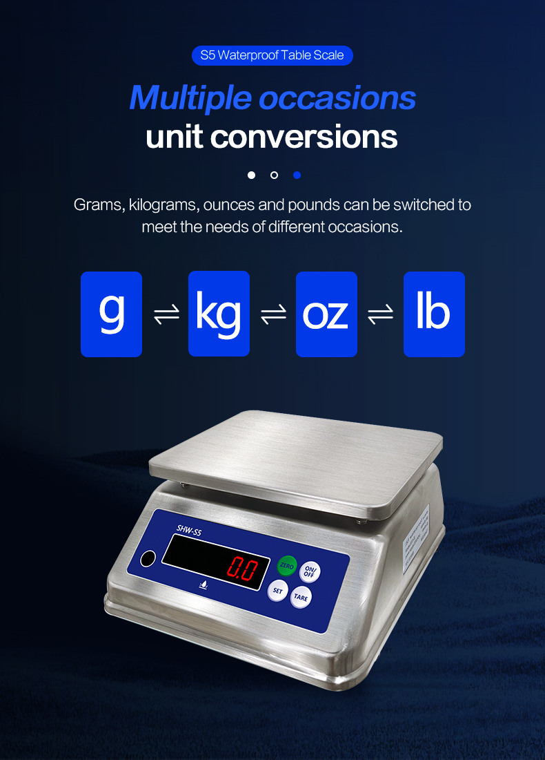 15kg S5 Double Screen Stainless Steel Waterproof Table Electronic Scale for -10 C-40 C